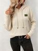 Oatmeal Rib Pit Knit Hoodie, Loose Lightweight Breathable Long Sleeve Jumper, Soft Skin-touch Micro Pore Pullover With Hood & Pocket_ecoleips.com