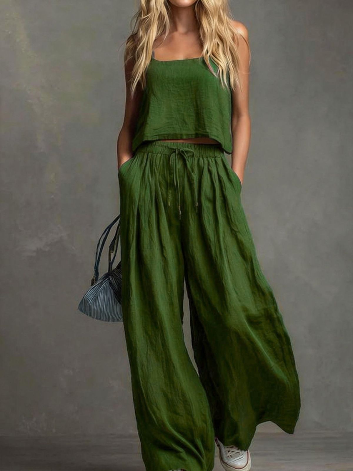 Women's Spring/Summer Two-Piece Set Camisole Wide Leg Pants Casual Fashion Suit_ecoleips.com
