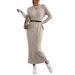 Women's Long Sleeve Knit Dress - Casual High Waist Maxi Dress With Round Neck, Solid Color, Loose Fit For Fall & Winter_ecoleips.com