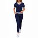 Breathable V-Neck Top And High-Waisted Trousers Set, Women's Casual Comfort Two-Piece Outfit For Spring And Summer_ecoleips.com