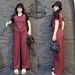 Women's Summer Fashion High Waisted Wide Leg Pants Set Color Block Heart Print Short Sleeve Top And Pants Two Piece Outfit_ecoleips.com