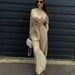 Women's clothing fashion solid color lace short long-sleeved top wide-leg pants two-piece set_ecoleips.com