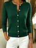 Dark Green Cable Pit Rib Knit Cardigan, Loose Lightweight Breathable Soft Skin-touch Button Long Sleeve Jacket_ecoleips.com