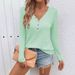 Autumn/Winter Women's Waffle-Grid V-Neck Buttoned Plain-Color Long-Sleeve T-Shirt_ecoleips.com