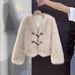 Versatile Imitation Fox Fur Coat Women's Horn Buckle Autumn And Winter V-neck Fur Coat_ecoleips.com