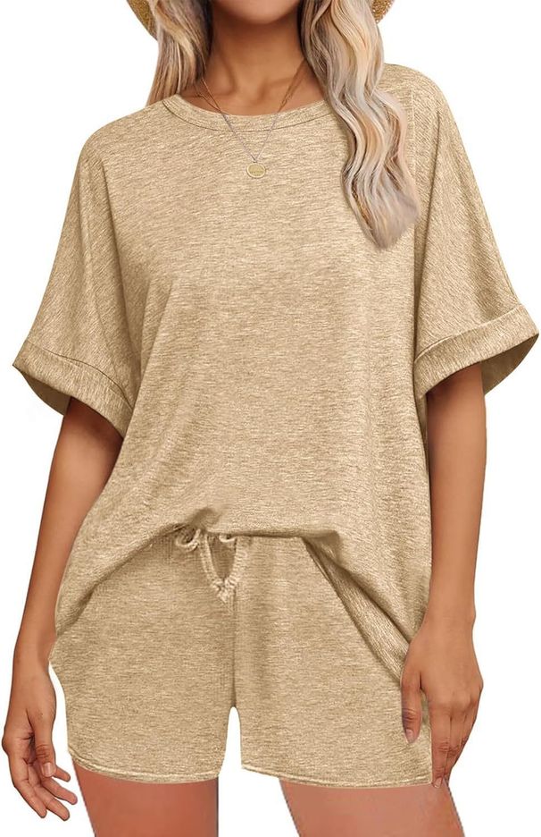 Summer Bestseller Women's Casual Set Oversized Short Sleeve T-Shirt Drawstring Shorts Sportswear_ecoleips.com