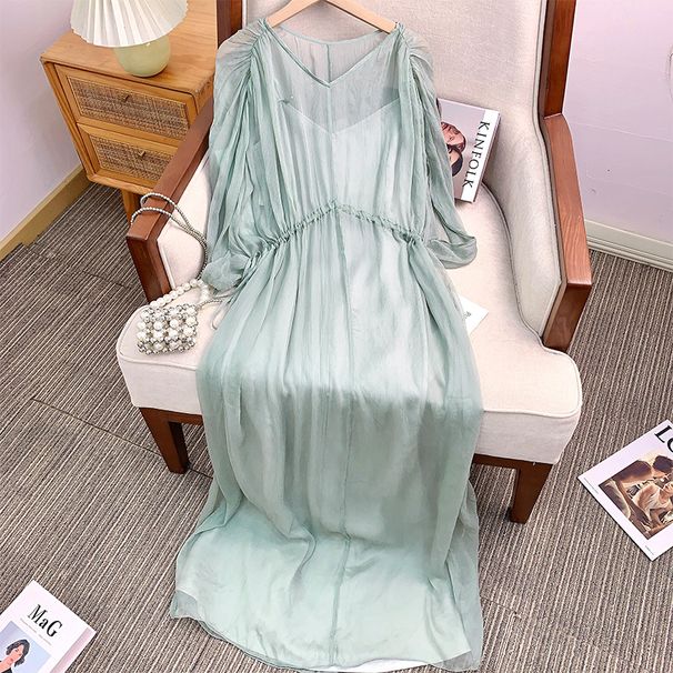 In Stock: Mulberry Silk, Genuine Silk Shunyu| Pleated Large Skirt Hem| Greek Goddess Style Elegant Dress For Summer_ecoleips.com