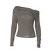 European And American Hot-Selling Color-Block Striped Asymmetrical Neck Long Sleeve T-Shirt For Women 2025 Autumn New_ecoleips.com