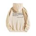 Women's Fleece Lined Sweatshirt Solid Color Letter Print With Kangaroo Pocket Drawstring_ecoleips.com