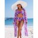 Sexy Split High Waist U Shaped Bikini Three Piece Swimsuit for Women Printed Swimwear Fits True to Size Polyester_ecoleips.com