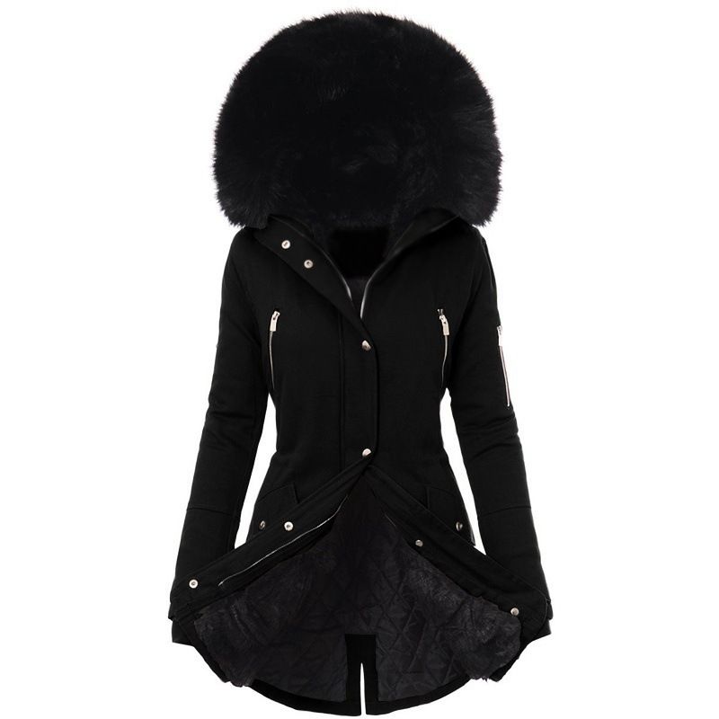 Women's Clothing Cotton Padded Jacket For Women, Long Cotton Padded Jacket, Women's Casual Hooded Coat, Fur Collar, Cotton Padded Jacket_ecoleips.com
