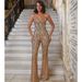 Women's Clothing Style Heavy Duty Glittering Gold Sequined Suspender Jumpsuitfashion Celebrity Party Banquet Dress_ecoleips.com