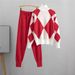Fashion suits for women new casual knitted plaid sweater two piece suit European goods trend_ecoleips.com