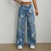 European And American Street Fashion Loose Straight Wide Leg Pants Printed Denim Trousers_ecoleips.com