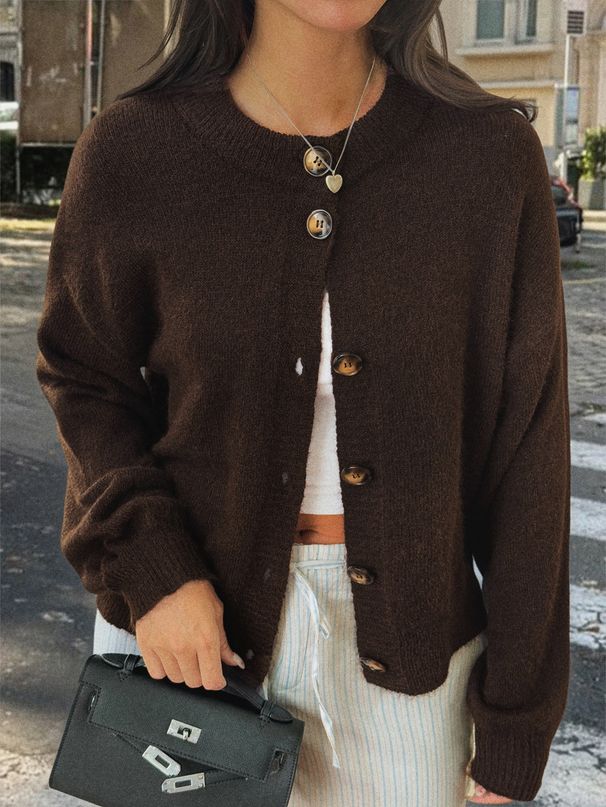 Diyun European And American Casual Simple Button Long Sleeve Coat Sweater Women's Fashion 2025 Autumn_ecoleips.com