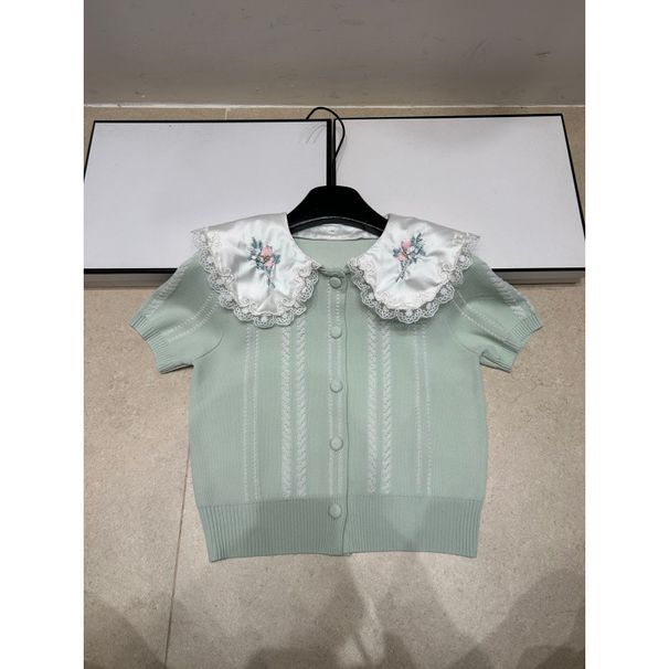 2026 Summer New Style: Forest-Inspired Gentle And Elegant Design With Lace Doll Collar Knit Short Sleeve_ecoleips.com