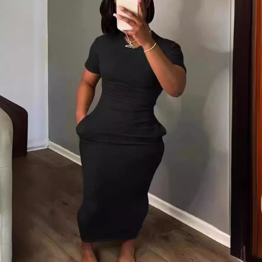 Women's Clothing Short Sleeved Slim Tight Long Skirt_ecoleips.com