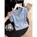 Summer New Women's Sweet Light Blue Collared Short Sleeve Knitted Top Korean Style Gentle Soft T-Shirt 2026_ecoleips.com