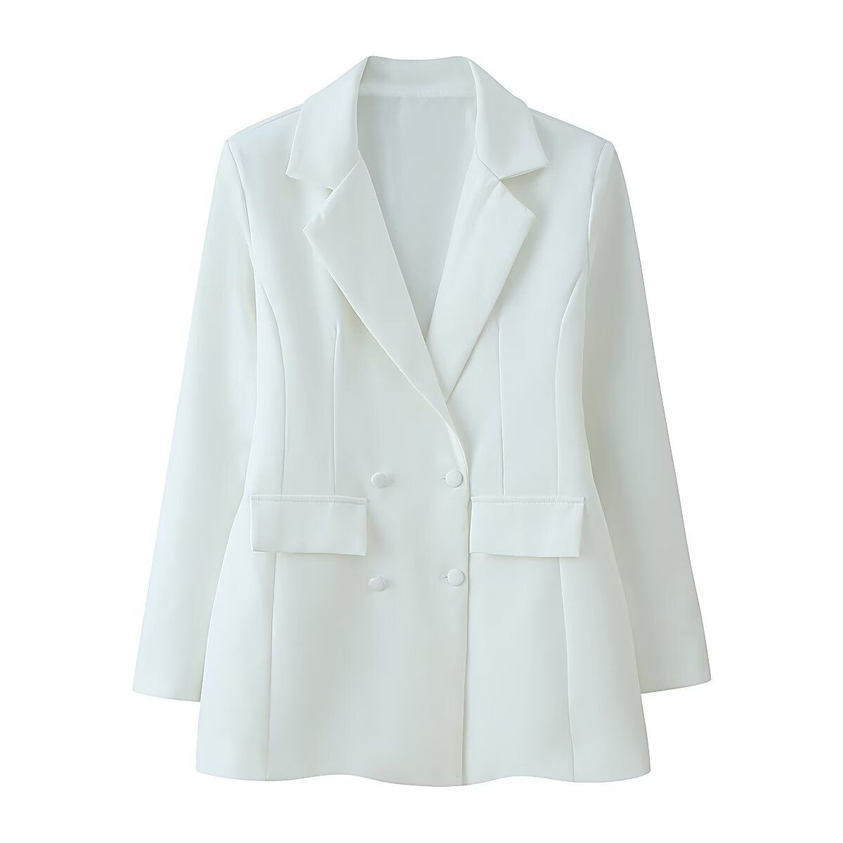 Women's Slim Double Breasted Suit Dress European American Style Casual Elegant Fashion Commuter Blazer Top with Long Sleeves_ecoleips.com