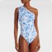 Blue Floral One-Piece Swimsuit For Women – Fresh Shoulder Design, European & American Style_ecoleips.com