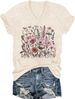 Womens Cut Out V Neck T-Shirts Boho Floral Graphic Tee Summer Cold Shoulder Tops Cute Wildflower Short Sleeve Blouse_ecoleips.com