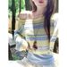 Korean-style Striped Short Hollow-out Long-sleeve Knit Top, Sun Protection Cover-up For Women, 2026 New Design Top With_ecoleips.com