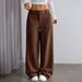 Voya Women's European American Corduroy Spring-summer Dark Brown Vertical Striped High-wide-leg Pants,loose And Skinny-fitting Casual Pants For Women
_ecoleips.com