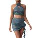 Sexy Hot Girl For Women Summer New Three-Dimensional Flower Halter Top High Waist Bodycon Short Skirt Two-Piece Set_ecoleips.com
