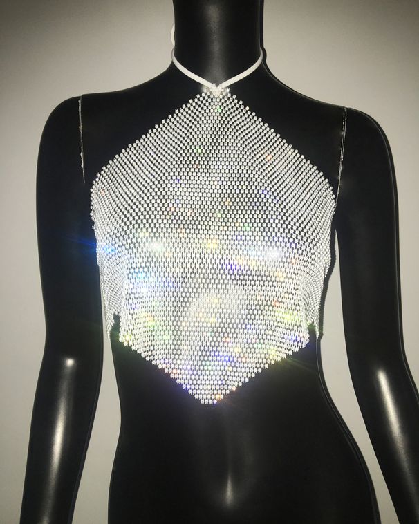 Women's Clothing Girl Suspenders With Rhinestones And Fishnet Halter Neck Tops With Beautiful Back And Sweet And Spicy Suspenders_ecoleips.com