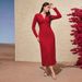 Women's French Elegant Style Dress Autumn And Winter V-neck Slim Slim Red Midi Skirt_ecoleips.com