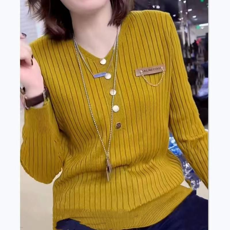 Women's Low Neck Slim Fit Knitwear V Neck Sweater Korean Style Casual Versatile Base Layer Autumn Pullover_ecoleips.com