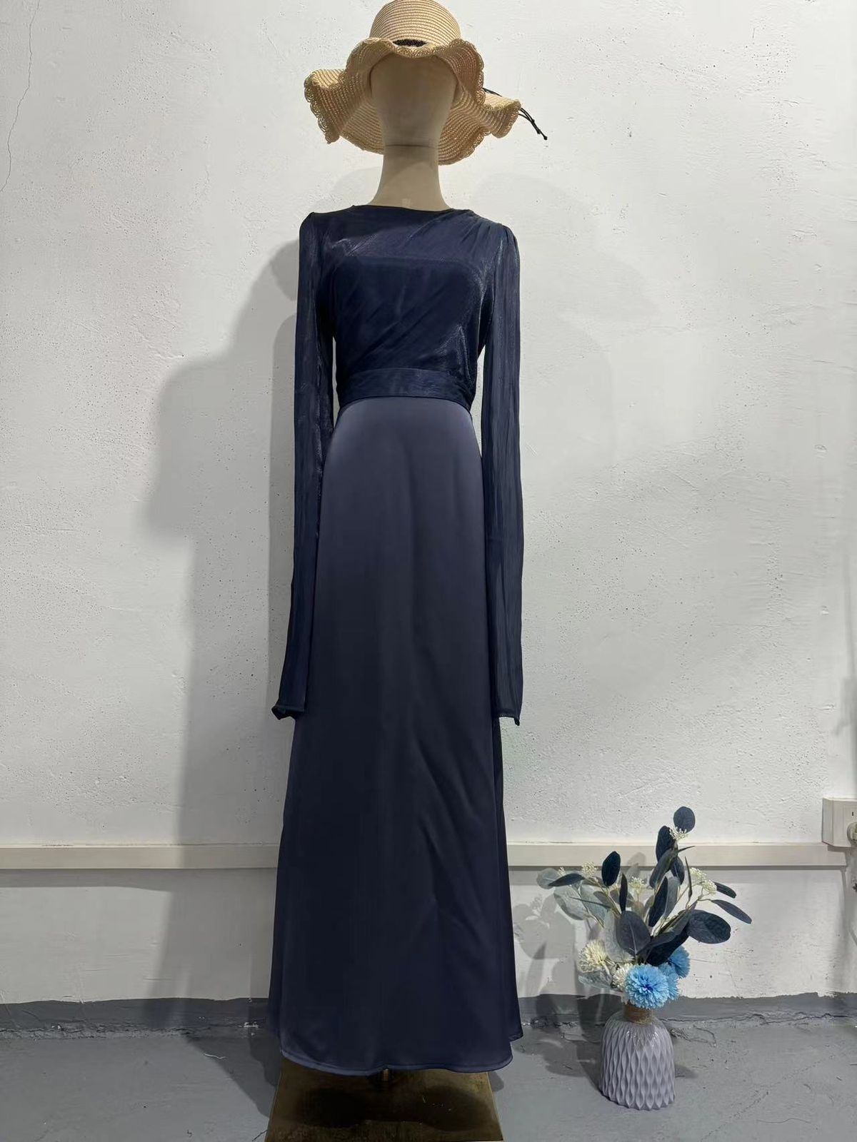 Women's Clothing Spring Celebrity Slim Fitting Spliced Organza Long Satin Dress With Large Swing Sleeves_ecoleips.com