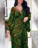 2023 Spring/Summer New Long Spliced Waist Skirt V-neck Printed Belt Dress_ecoleips.com