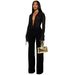 Women's Clothing Women's Sexy Mesh Tulle Top And Slim Fit Trousers Set Long Sleeved Neck Tie Up Style Clothing_ecoleips.com