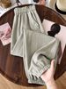 Women's Casual Pants Elastic Waist Solid Color Pockets_ecoleips.com