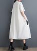 Black Vintage Patchwork Polka Dot Dresses For Women 2025 Summer New Short Sleeve Loose Casual Midi Dress Fashion Elegant Clothes_ecoleips.com
