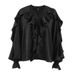 French-style V-neck Ruffled Puff Sleeve Satin Long-sleeve Shirt 2025 European And American Spring-summer Fashion New_ecoleips.com