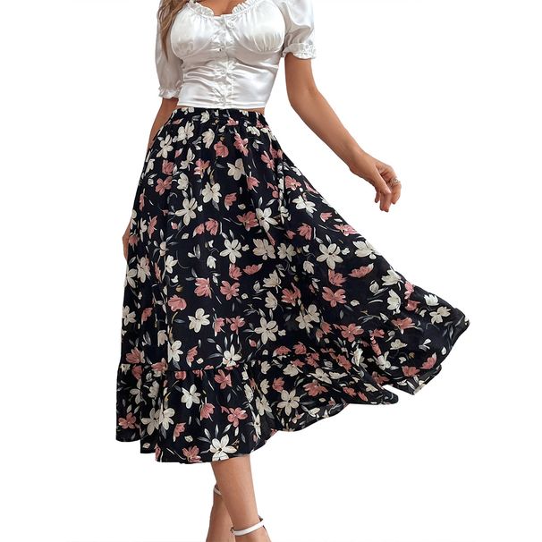 Verve 52787#Women's INS Casual Vacation Style Slimming Floral Print Flared Skirt_ecoleips.com