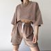 Women's casual suits for women half-sleeved round neck loose short-sleeved drawstring shorts two-piece suit_ecoleips.com