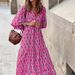 2024 plus Size Women's Geometric Print Puff Sleeve Dress Autumn New Arrival Street Style Independent Website Hot Selling_ecoleips.com