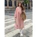 Pink Single Layer Thin For Women 2023 Autumn Winter New Korean Loose Mid-Length Hepburn Style Woolen Coat_ecoleips.com