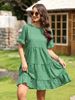 Real Shot 2025 Women's Clothing Cross-border European And American Summer Casual Printed Round-neck Pleated Dress_ecoleips.com