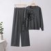 Women's Clothing Round Neck Soft Sweater Casual Jacket Knit Sweater Top Loose Wide Leg Pants Two Piece Suit_ecoleips.com