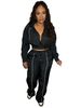 Women's Stylish Two-Piece Set - Contrast Color Striped Top & Wide Leg Elastic Waist Pants_ecoleips.com
