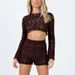 Women's Lace Knit Shorts Set - Sexy Long Sleeve Crop Top & Sweater Two-Piece Outfit, Casual Streetwear, Boho Chic_ecoleips.com