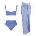 Women's Clothing Solid Color Three Piece Bikini Set High Waisted Slimming Cross Design Sexy Vacation Swimsuit Beach Dress_ecoleips.com