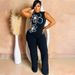 Women's Clothing Fashion Sleeveless One Piece Flower Design Slim Trousers Round Neck Sexy Hip Wrapped Jumpsuits_ecoleips.com