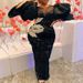 Women's Clothing New Black High Waist Large Size Wrapped Ruffled Sleeve Sequin Embroidered Dress_ecoleips.com