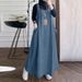 Retro Long Dress for Women with Pockets Loose Casual Denim Overalls Southeast Asia Spring Autumn New Fashion Cross Border Trade_ecoleips.com