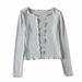 Round Neck Ruffled Long Sleeve Cardigan Short Jacket + Chest Pleated Strap Dress Two-Piece Set_ecoleips.com
